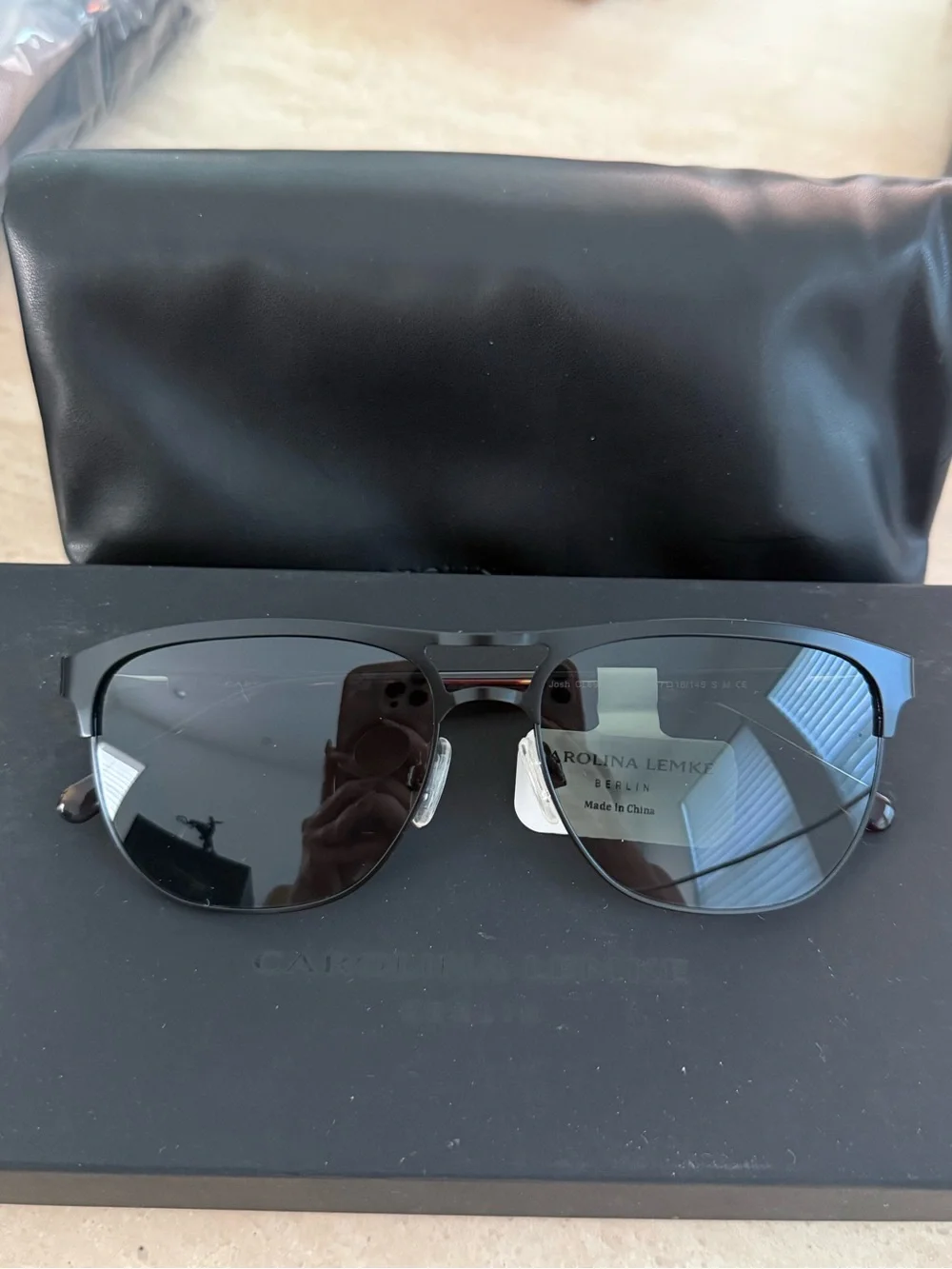 Carolina Lemke Men's Black Aviator Sunglasses
